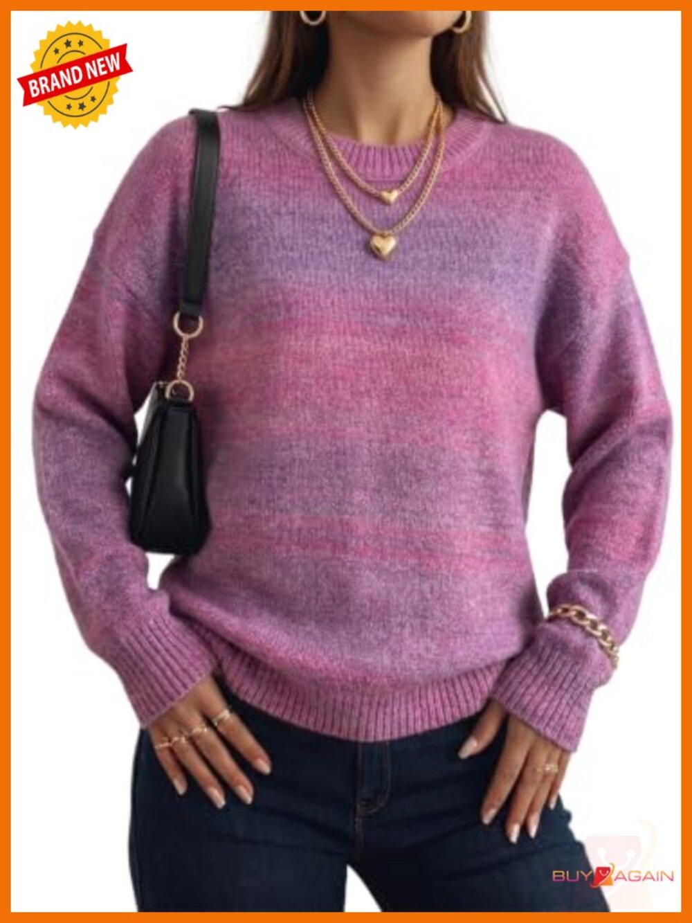 Comfy Long Sleeve Knit Gradient Sweater Pullover